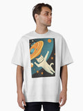 CAT IN SPACE RETRO POSTER Oversized T-Shirt | Premium Unisex T-Shirt, Trending Graphic Tee
