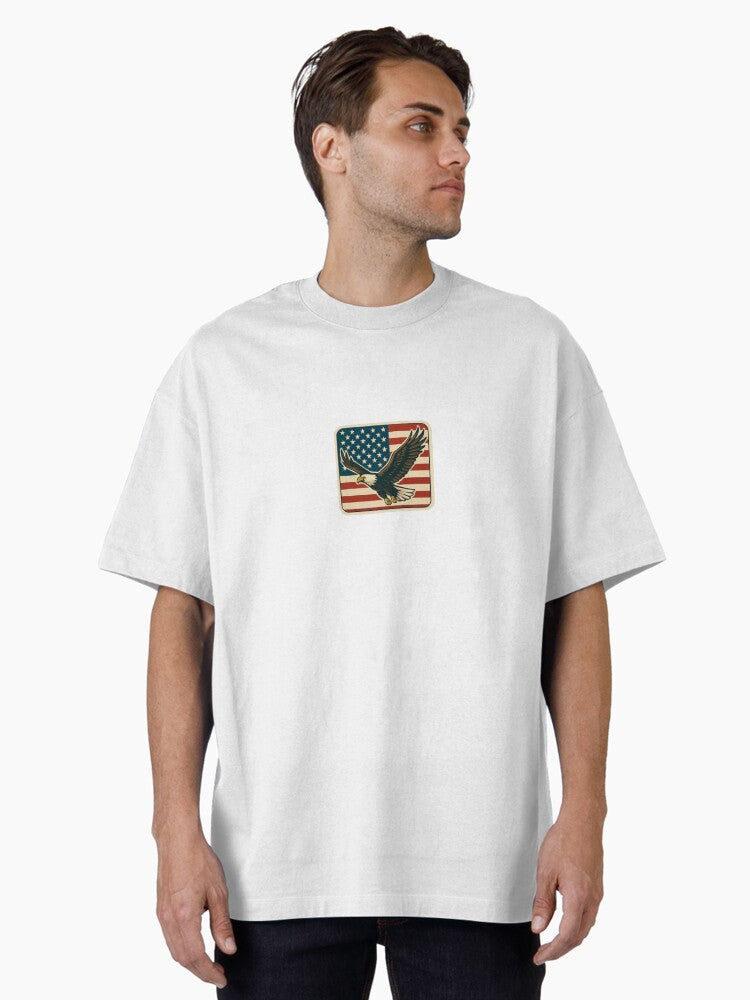 American Bald Eagle Flying Over American Flag Oversized Shirt T Shirt Minimal Style
