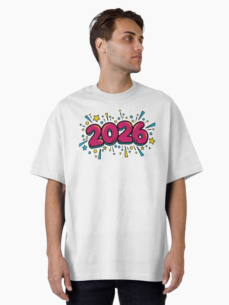 2026 Fireworks Celebration Year Party Design Oversized T Shirt T Shirt High Search Demand Modern Aesthetic
