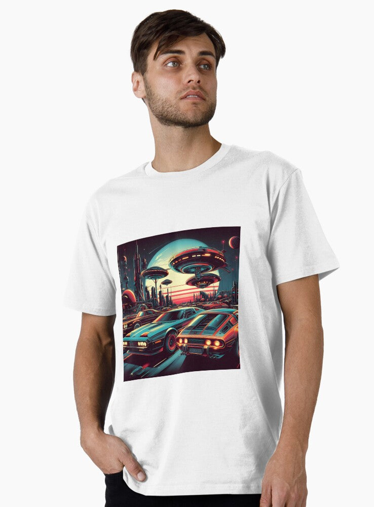 Retro Sci Fi Cars Poster Premium T-Shirt | Premium Unisex T-Shirt, Trending Graphic Tee
