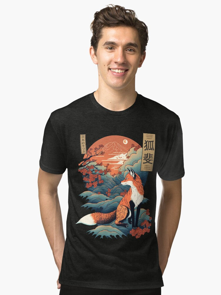 Japanese Fox 5 Tri blend T Shirt T Shirt Premium Print Gift Ready