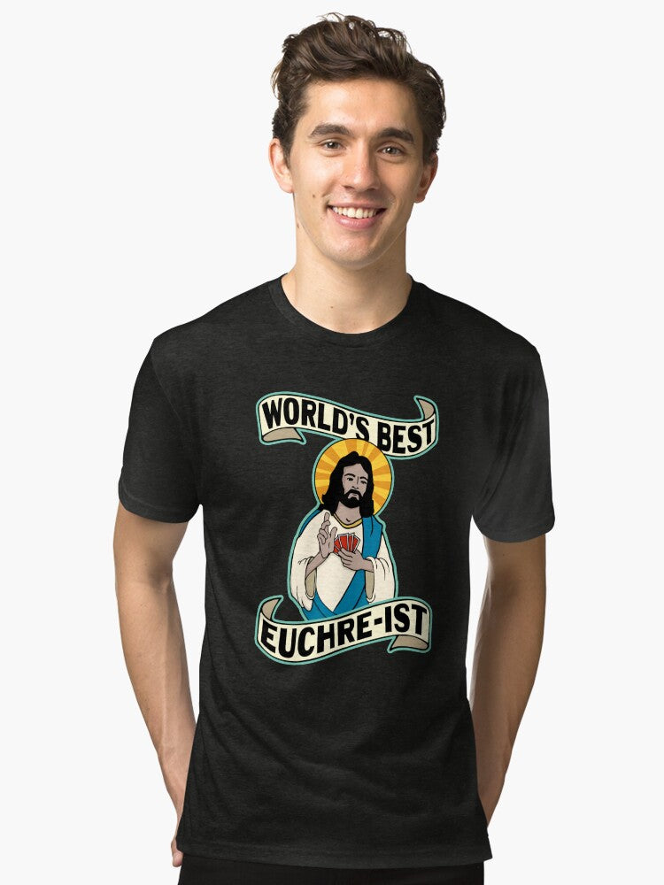 Funny Euchre World s Best Euchre ist Jesus Pun Tri blend T Shirt T Shirt Premium Print Daily Wear