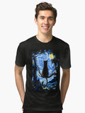 Van Gogh Cat Starry Night Van Gogh Cat Lovers Tri blend T Shirt T Shirt Premium Print Fan Favorite