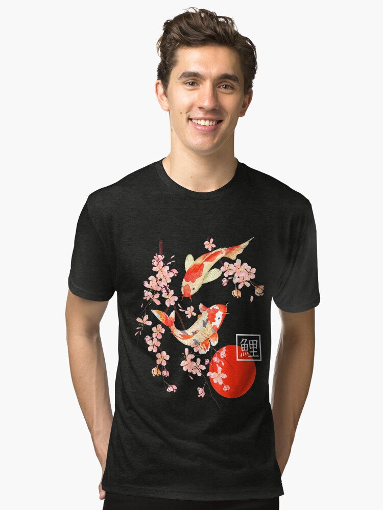 Cherry Blossom Koi Carp Fish Japanese Sakura Tri blend T Shirt T Shirt Viral TikTok Hot Right Now