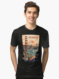 San Francisco California Skyline Travel Art Vintage Tri blend T Shirt T Shirt Comfort Fit Gift Ready