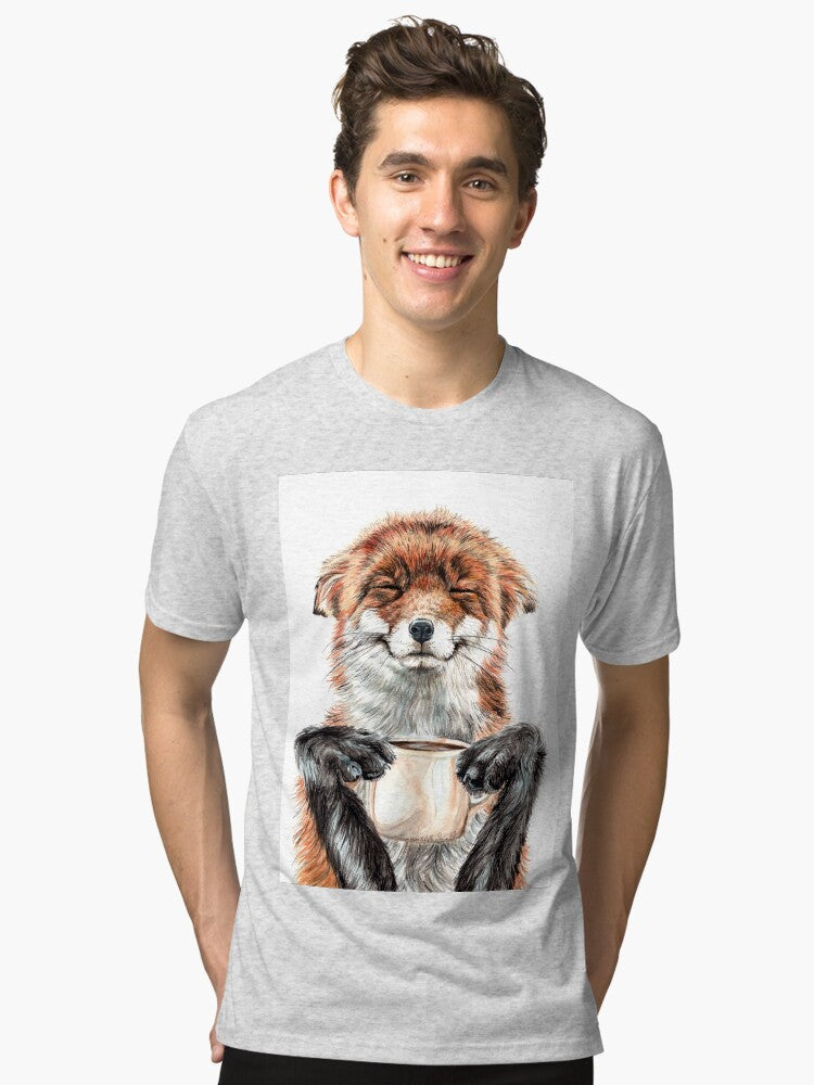 Morning Fox cute coffee animal Tri blend T Shirt T Shirt Comfort Fit Gift Ready