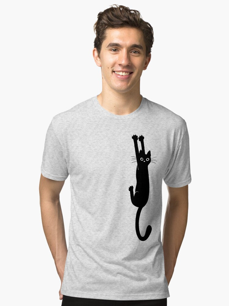 Black Cat Holding On Tri blend T Shirt T Shirt Comfort Fit Fan Favorite