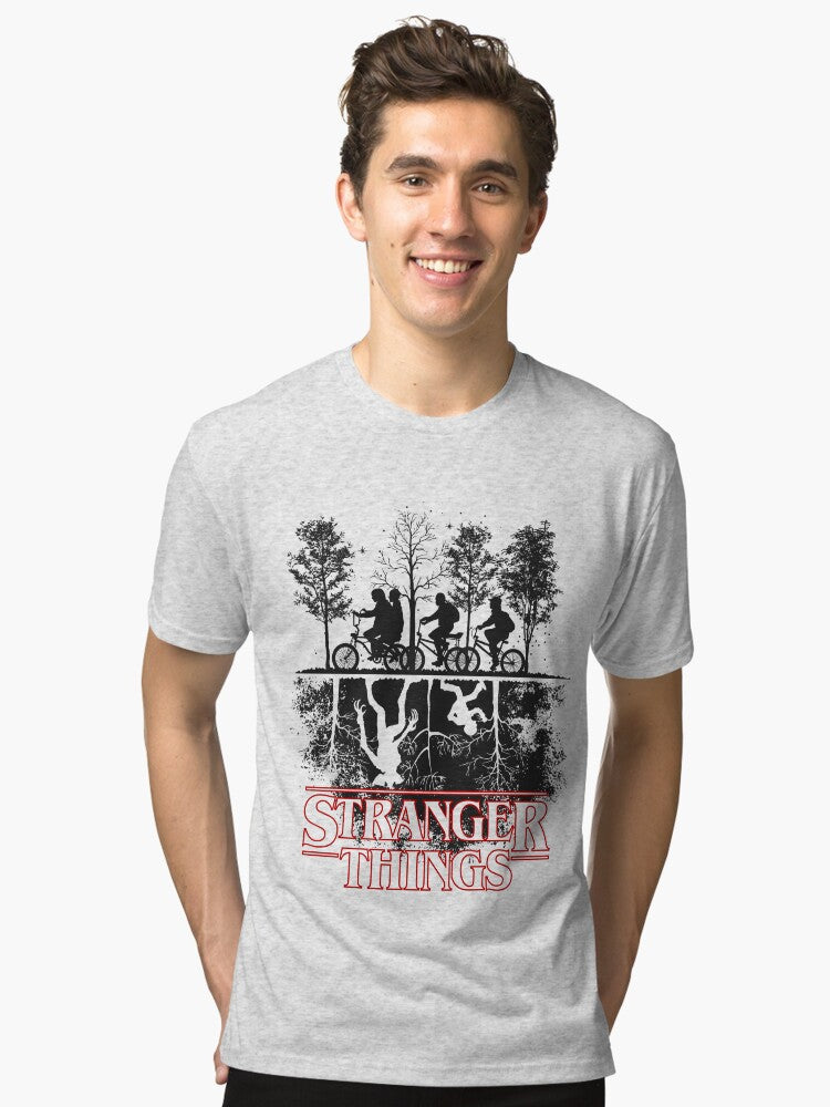 Stranger Things The Upside Down Logo Tri blend T Shirt T Shirt Streetwear Style Hot Right Now