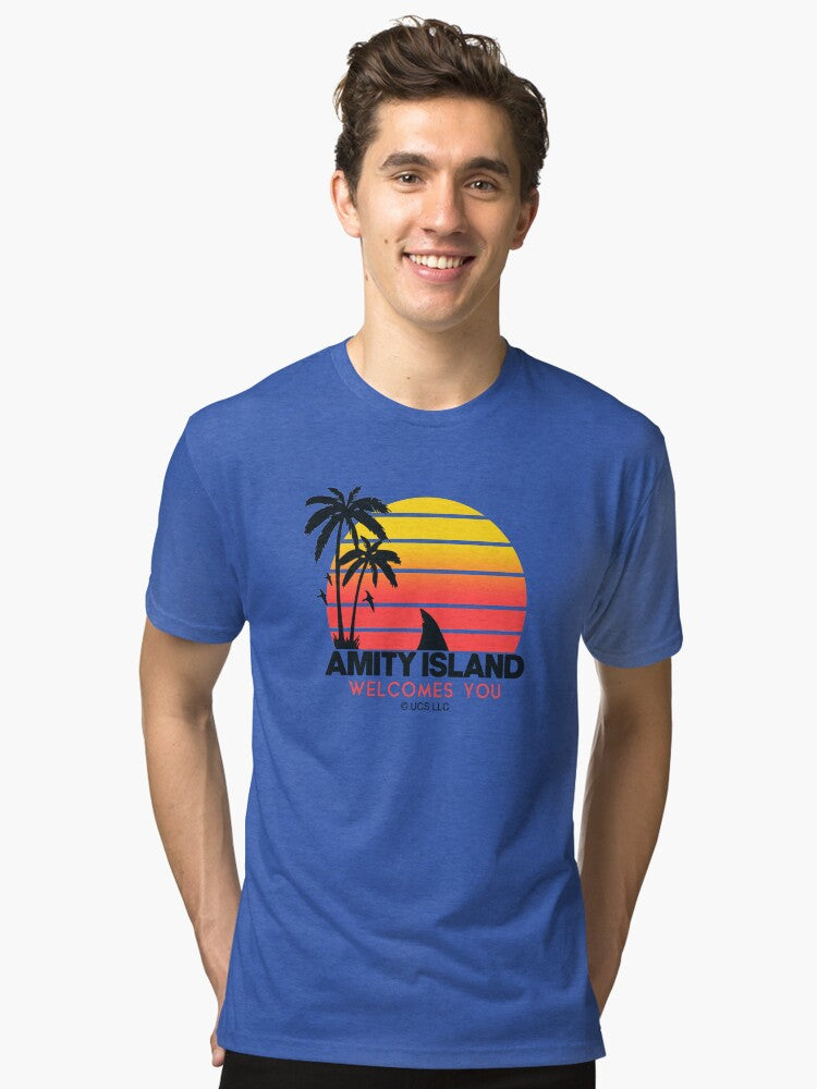 Jaws movie Amity Island welcomes you Birthday party gifts Officially licensed merch Tri blend T Shirt T Shirt Streetwear