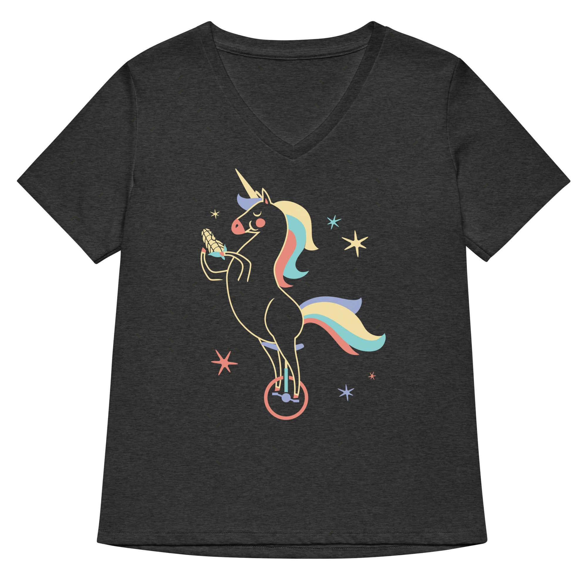 Unicycling Unicorn With Corn Women S V Neck Tee V Neck T Shirt Minimal Style