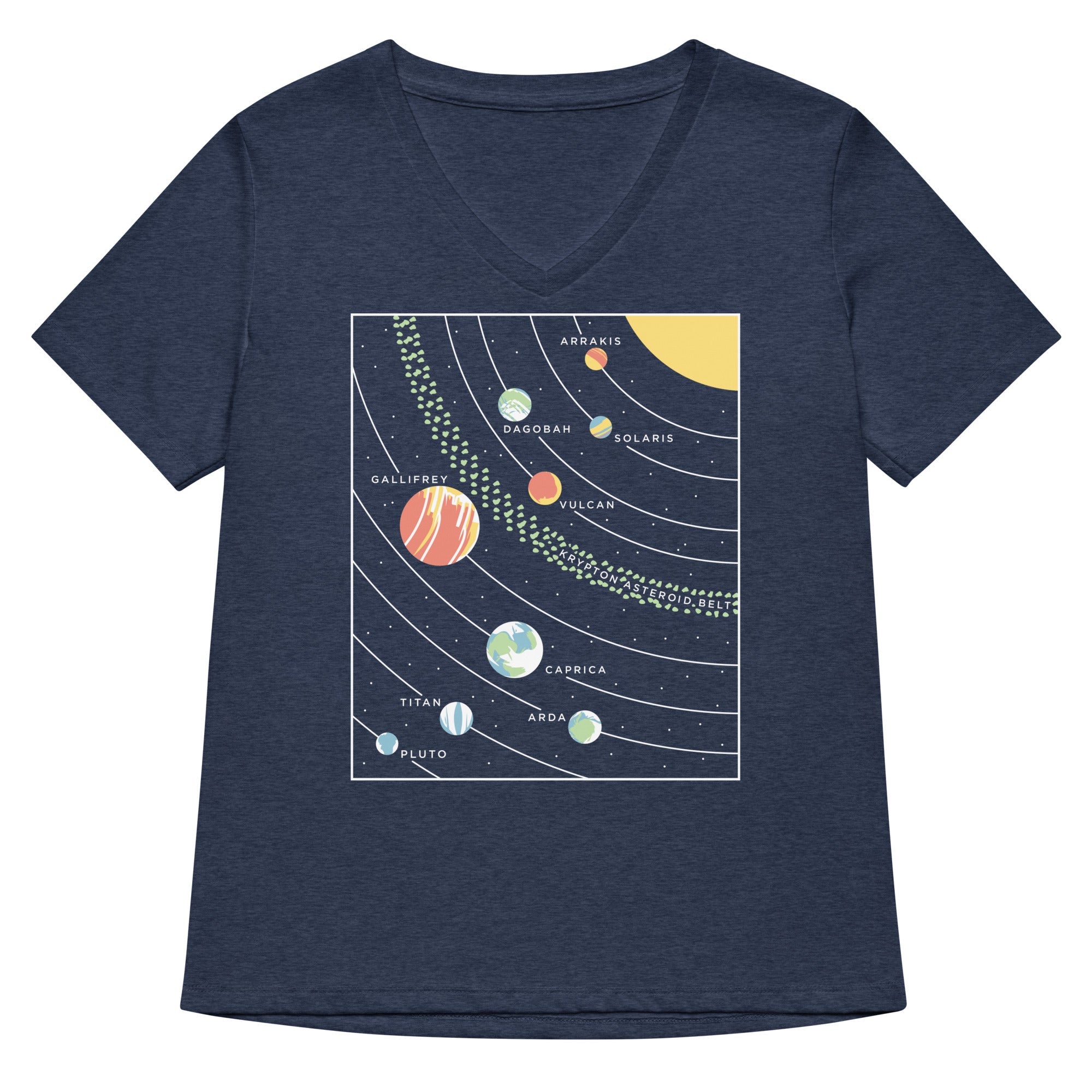 9 Planets Women S V Neck Tee V Neck T Shirt Clean Design