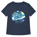 Starry Night Police Box Women S V Neck Tee V Neck T Shirt Everyday Wear
