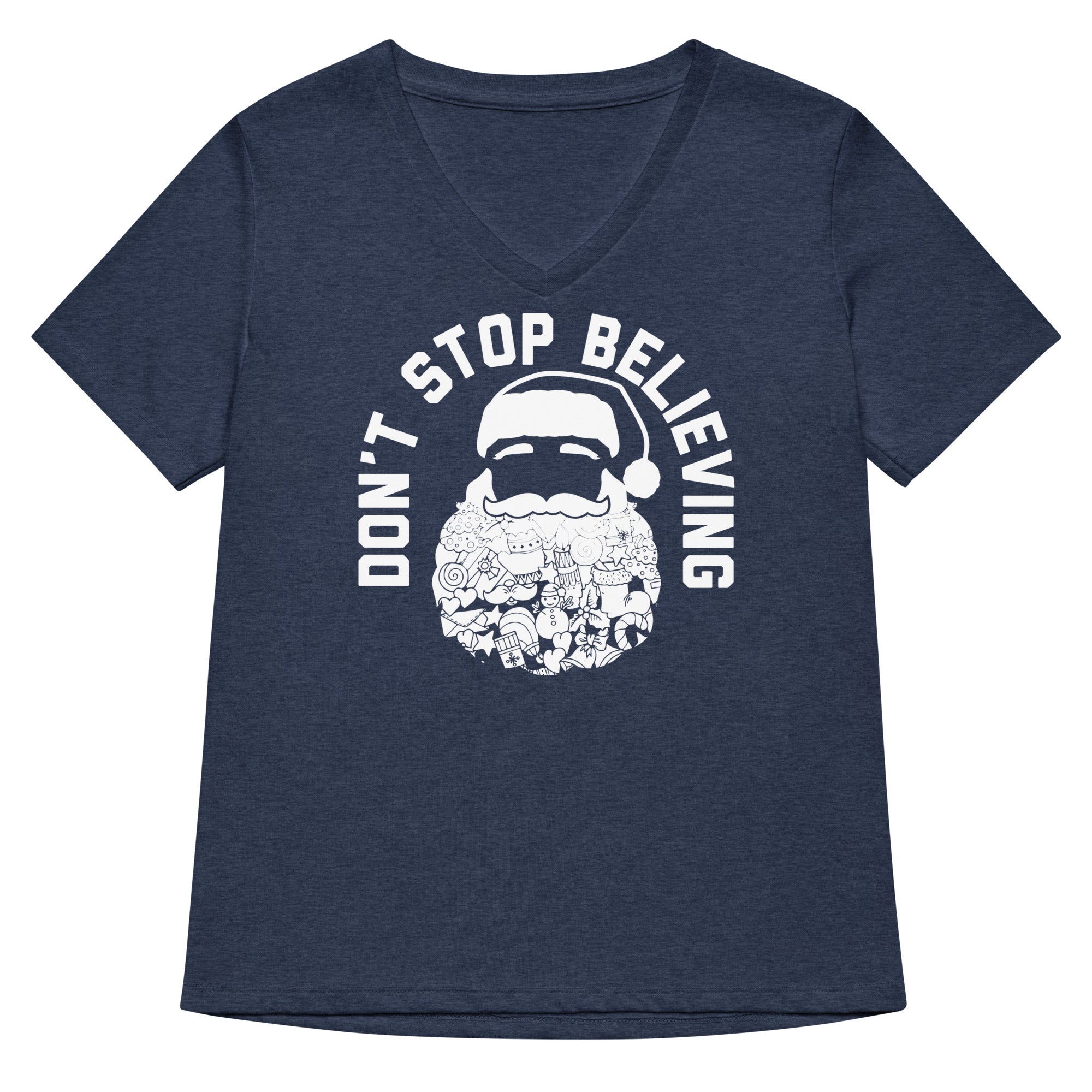 Don T Stop Believing Santa Women S V Neck Tee V Neck T Shirt Everyday Wear
