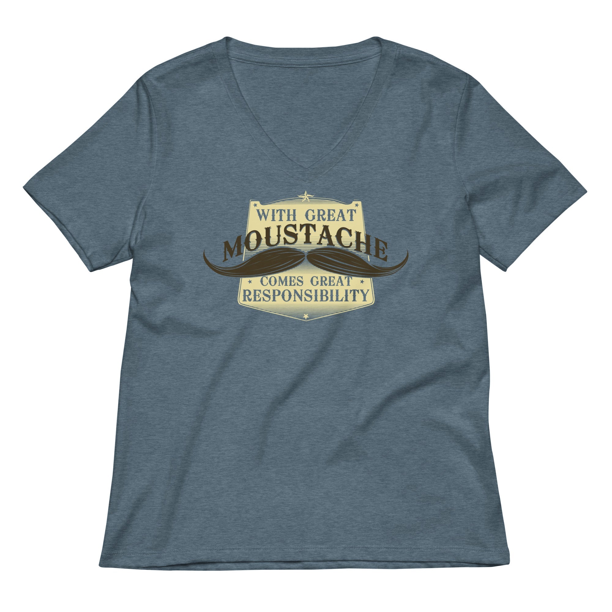 With Great Moustache Women S V Neck Tee V Neck T Shirt Clean Design