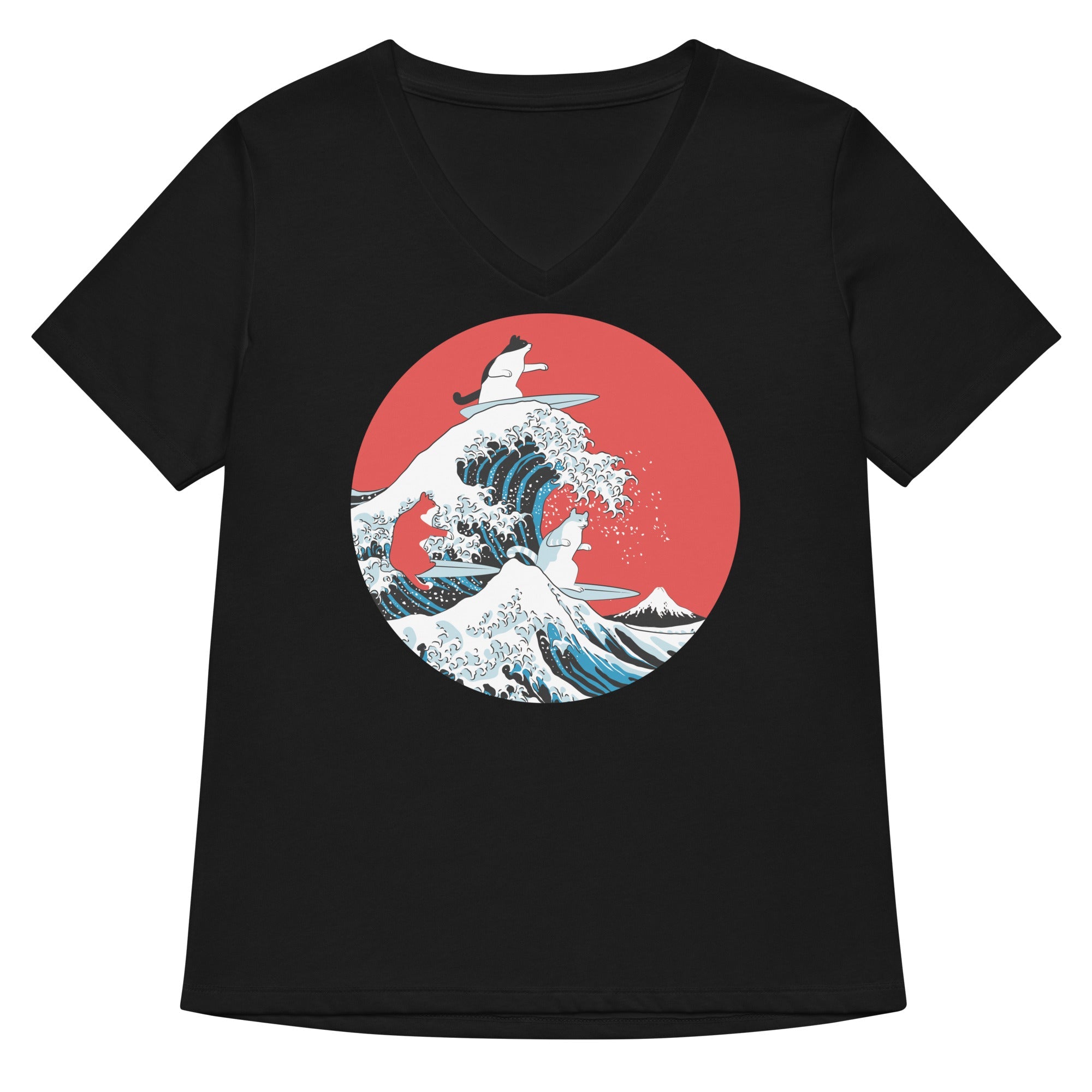 Big Wave Cats Women S V Neck Tee V Neck T Shirt Minimal Style