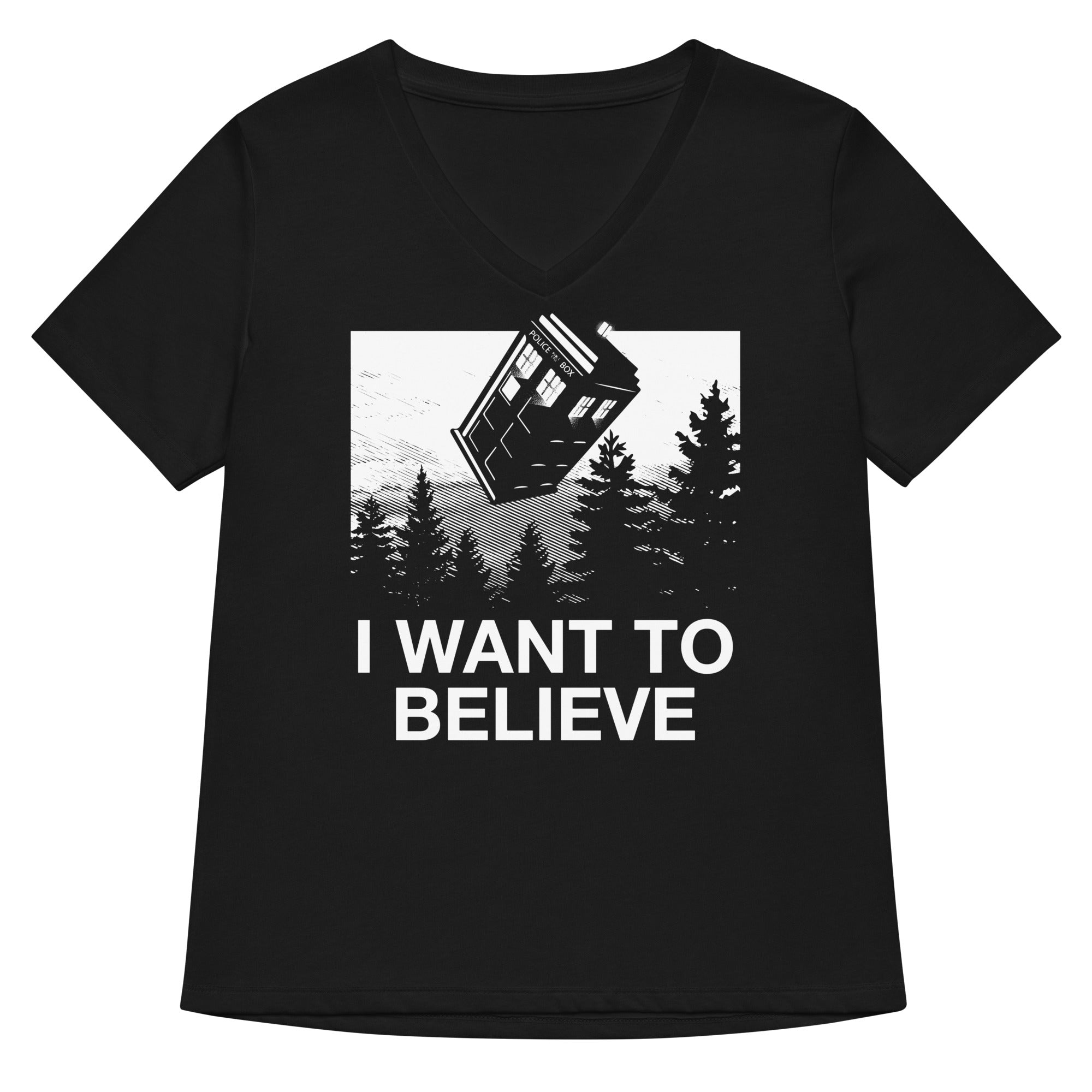 I Want To Believe Tardis Women S V Neck Tee V Neck T Shirt Clean Design