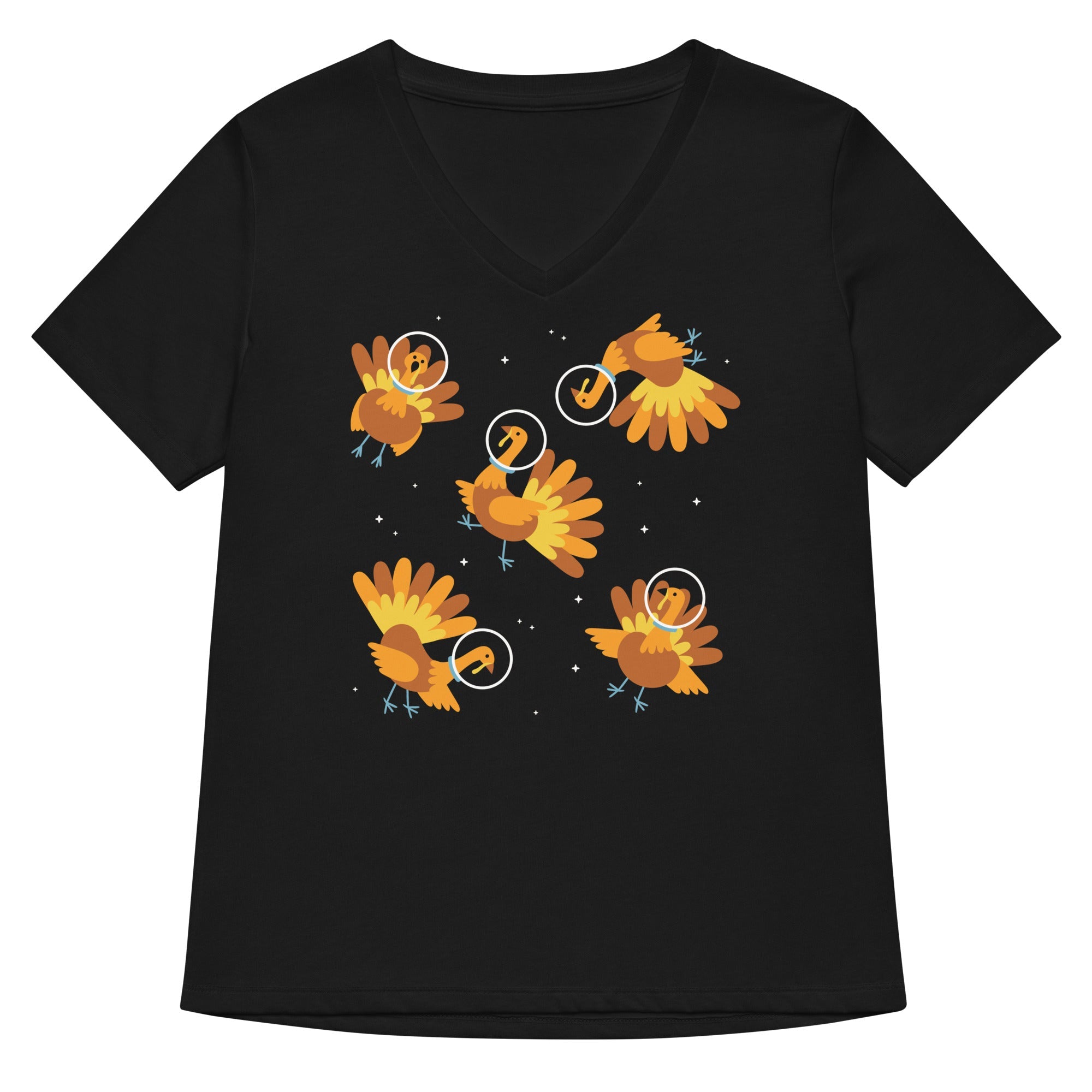 Turkeys In Space Women S V Neck Tee V Neck T Shirt Gift Ready