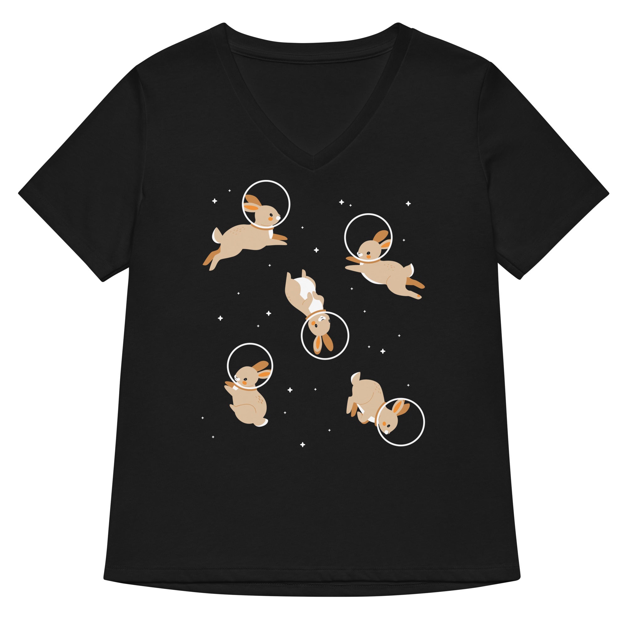 Bunnies In Space Women S V Neck Tee V Neck T Shirt Everyday Wear