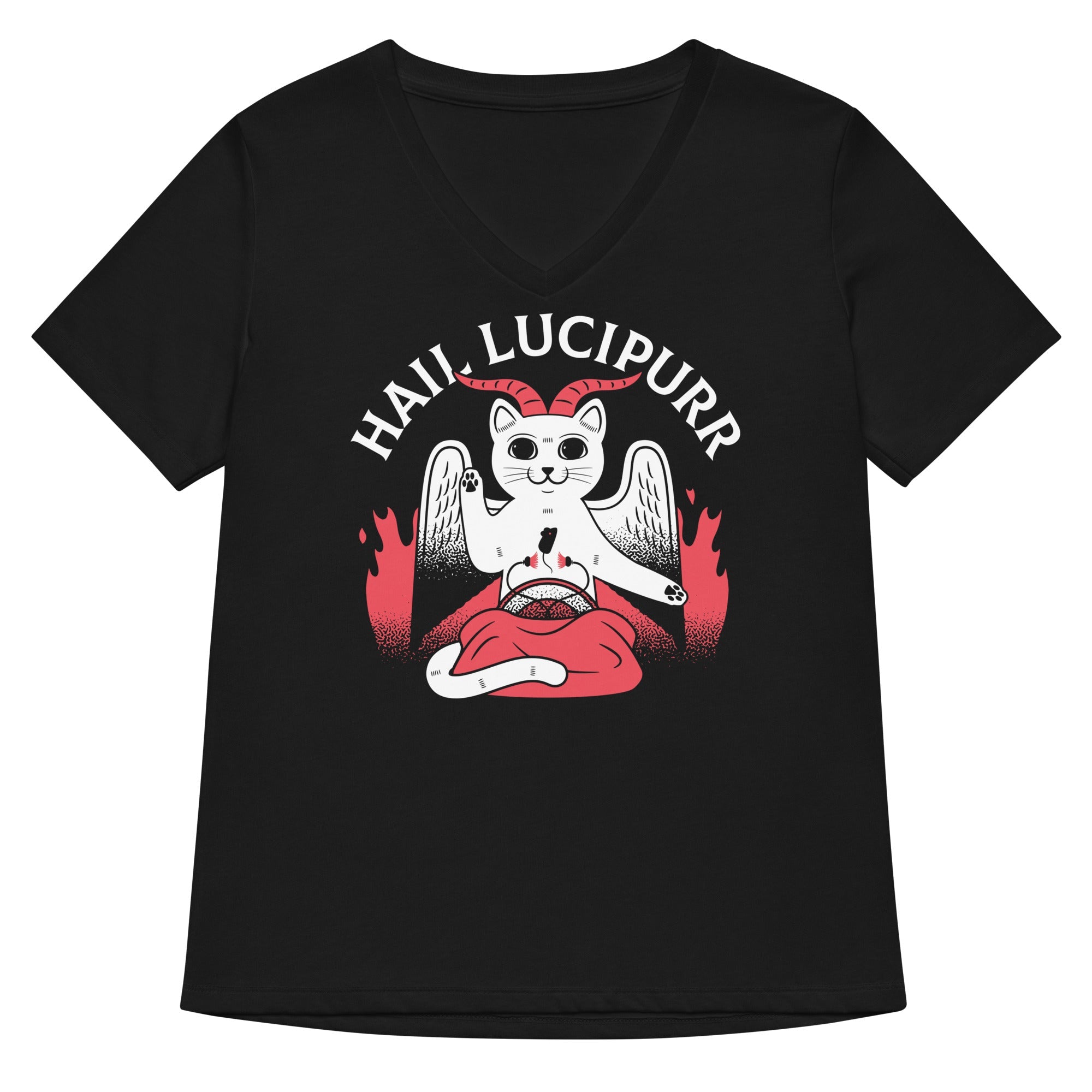 Hail Lucipurr Women S V Neck Tee V Neck T Shirt Minimal Style