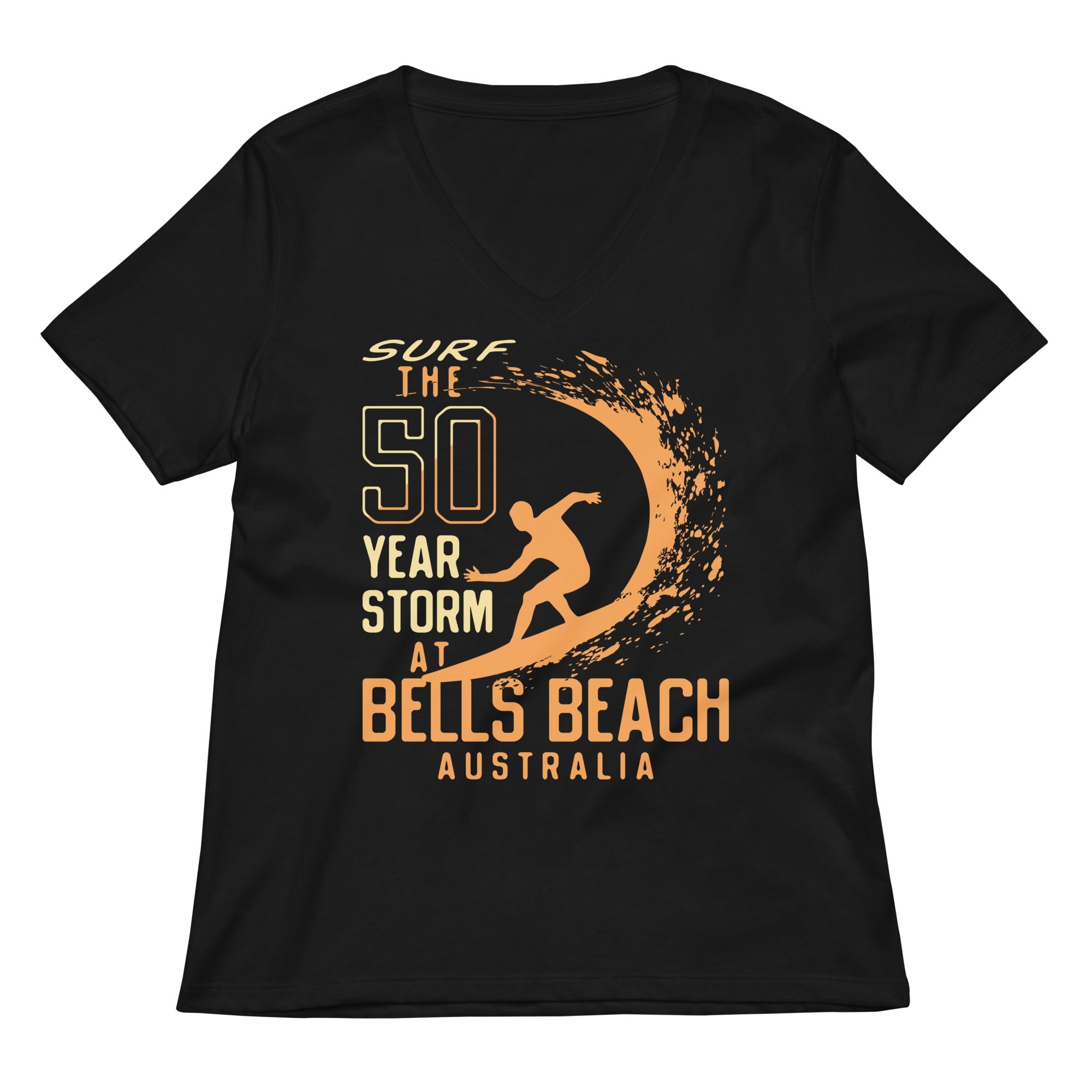 50 Year Storm At Bells Beach Women S V Neck Tee V Neck T Shirt US Trend