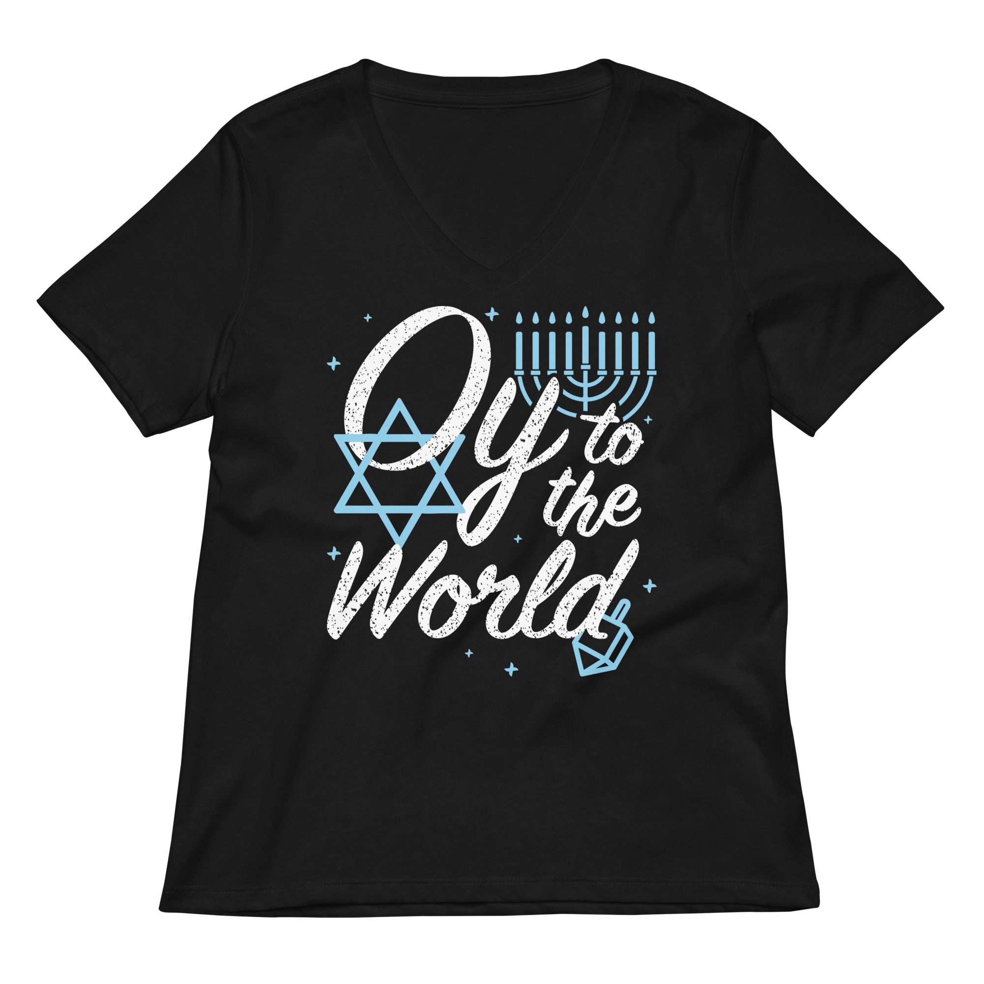 Oy To The World Women S V Neck Tee V Neck T Shirt Premium Print
