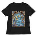 Stained Glass Police Box Women S V Neck Tee V Neck T Shirt Everyday Wear